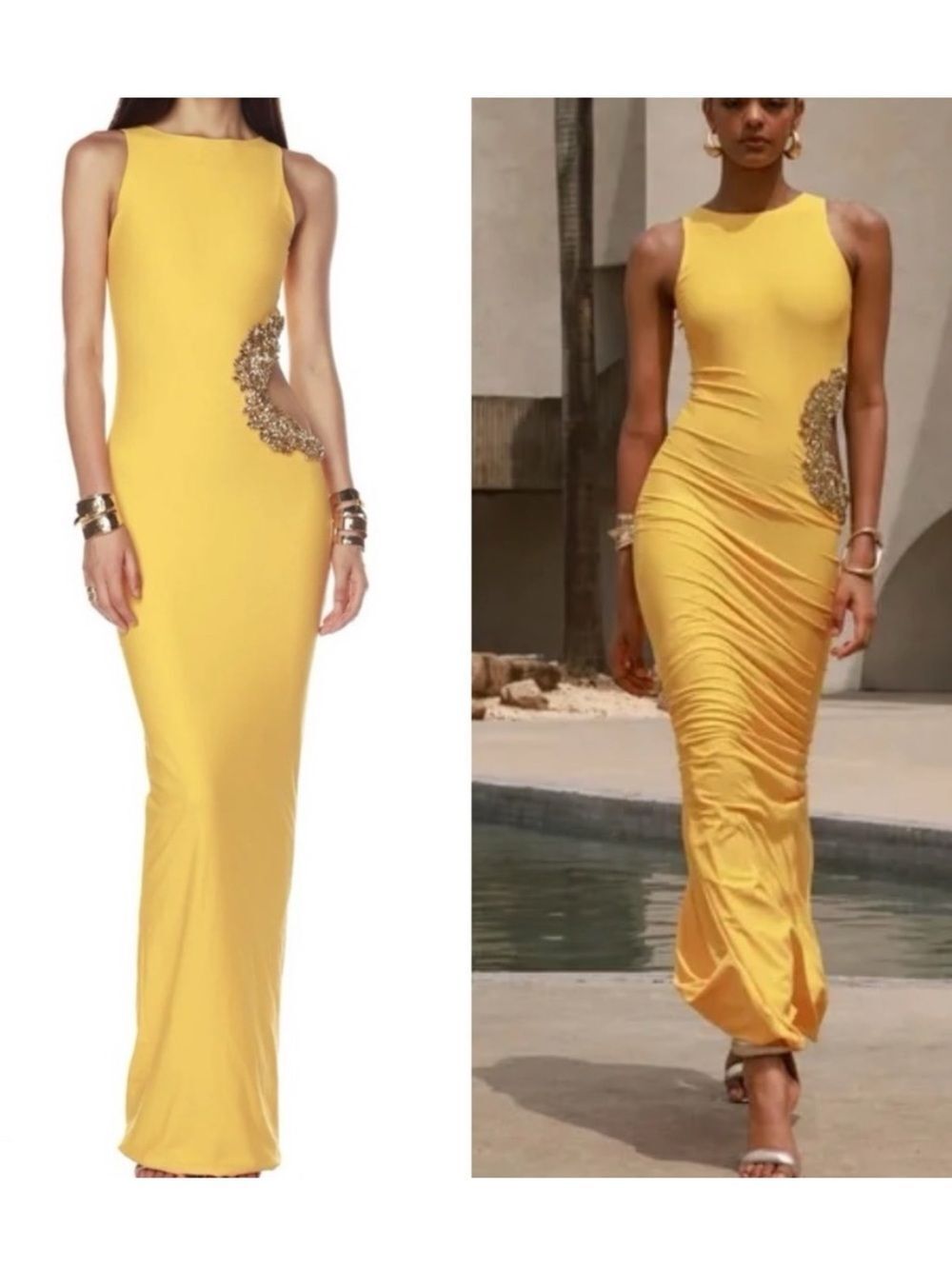 NWT BRONX AND BANCO Camila Yellow Rhinestone Cutout Maxi Dress size large/8US - Picture 12 of 14
